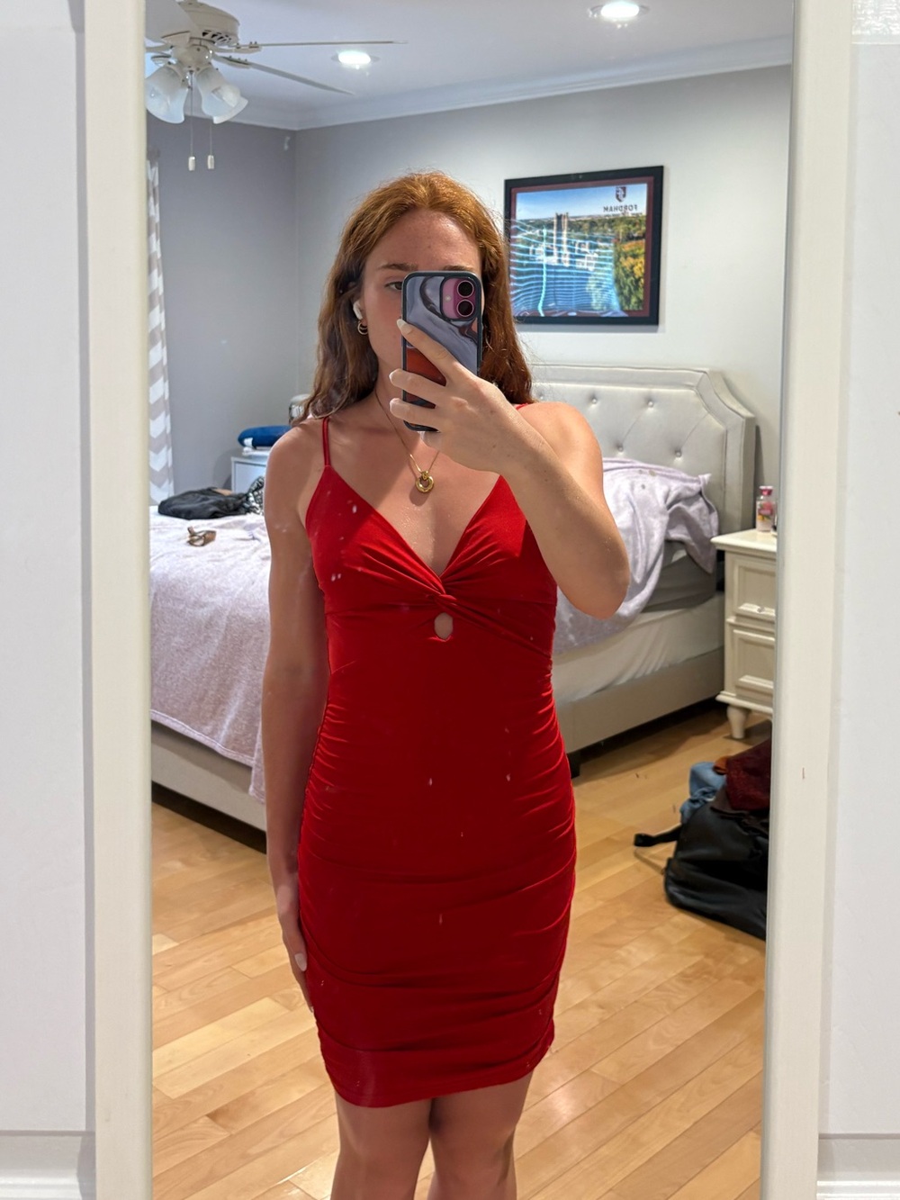 Red Spaghetti-Strap Mini Dress with Twist Front